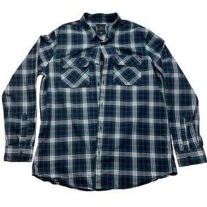 Armani Exchange Mens XL Regular Fit Plaid Button Down Shirt Teal Navy Blue